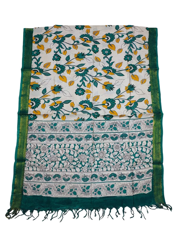 Green & Mustard Kalamkari Nizam Border Nellore Silk Dupatta