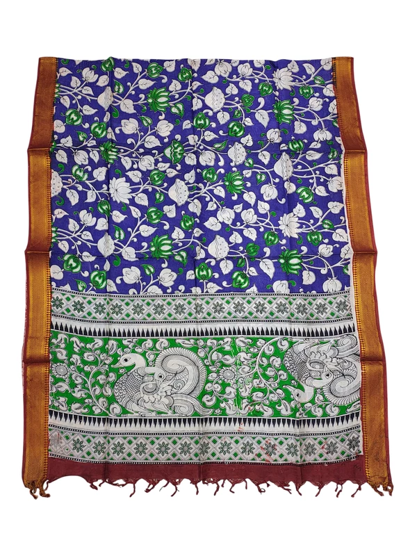 Purple & Green Kalamkari Nizam Border Nellore Silk Dupatta