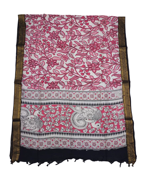 Pink Kalamkari Nizam Border Nellore Silk Dupatta