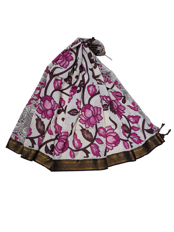 Dark Pink Kalamkari Nizam Border Nellore Silk Dupatta