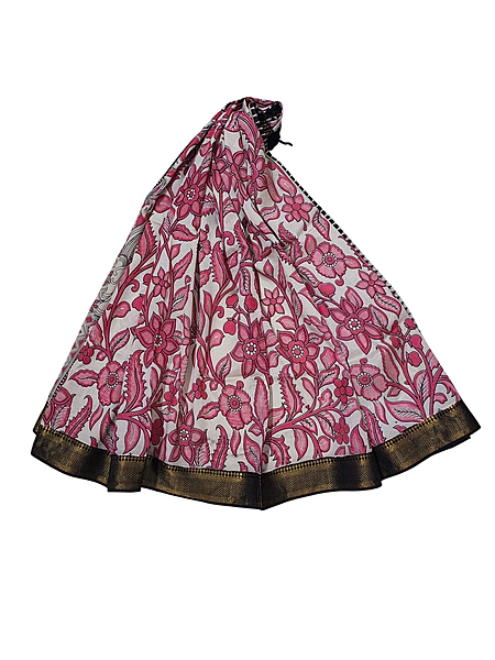 Pink Kalamkari Nizam Border Nellore Silk Dupatta