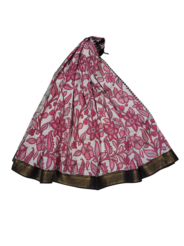Pink Kalamkari Nizam Border Nellore Silk Dupatta