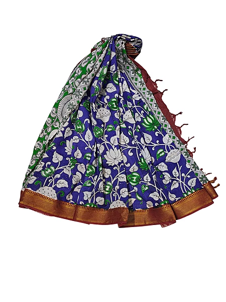 Purple & Green Kalamkari Nizam Border Nellore Silk Dupatta