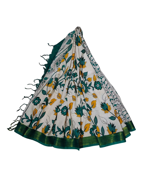 Green & Mustard Kalamkari Nizam Border Nellore Silk Dupatta