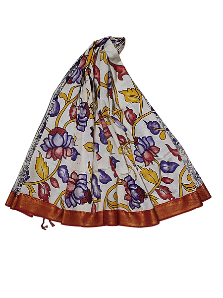 Purple & Mustard Kalamkari Nizam Border Nellore Silk Dupatta