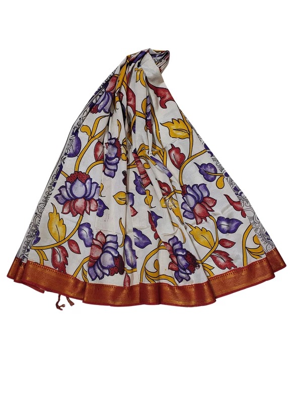 Purple & Mustard Kalamkari Nizam Border Nellore Silk Dupatta
