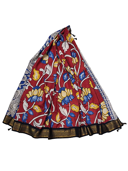 Maroon & Blue Kalamkari Nizam Border Nellore Silk Dupatta