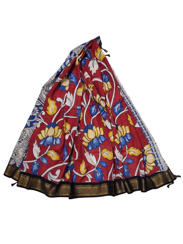 Maroon & Blue Kalamkari Nizam Border Nellore Silk Dupatta