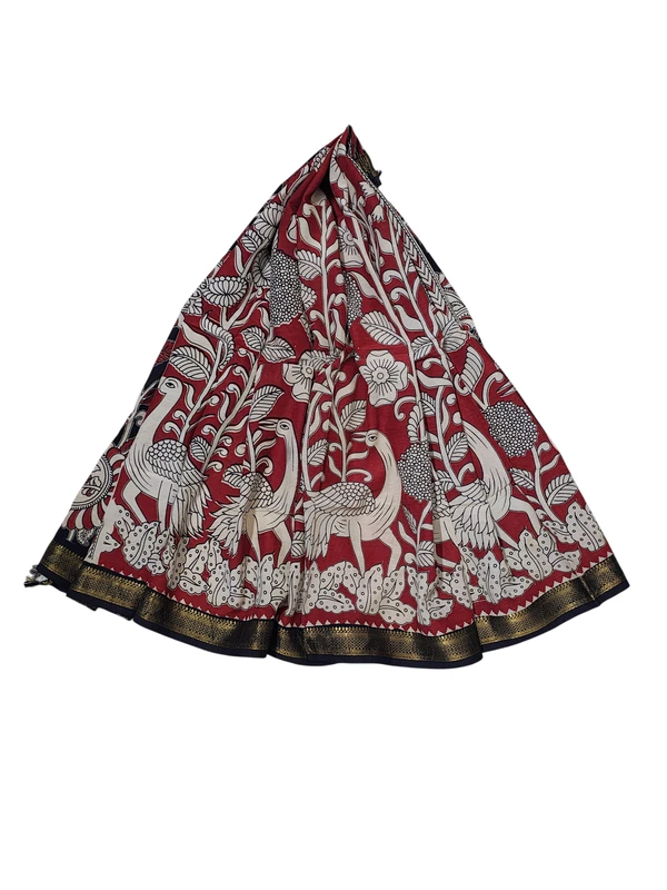 Maroon & Black Kalamkari Nizam Border Nellore Silk Dupatta