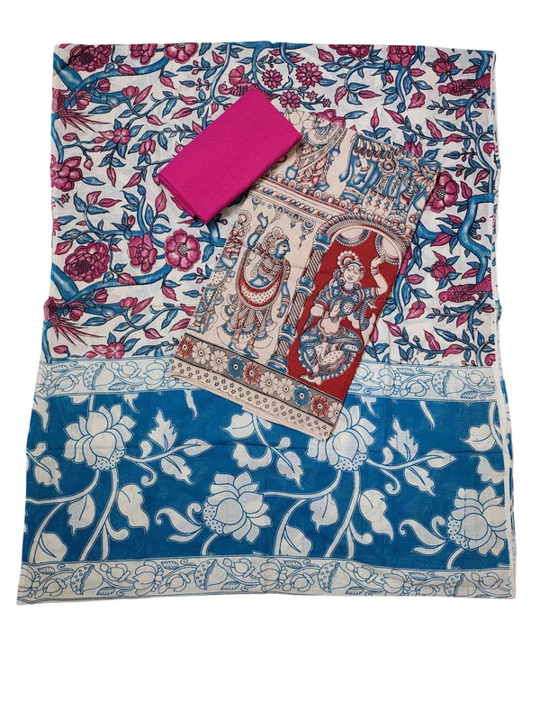 Blue & Red Kalamkari Pure Cotton Dress Materials