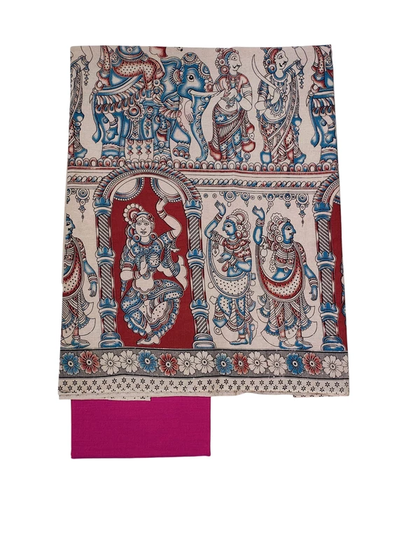 Blue & Red Kalamkari Pure Cotton Dress Materials