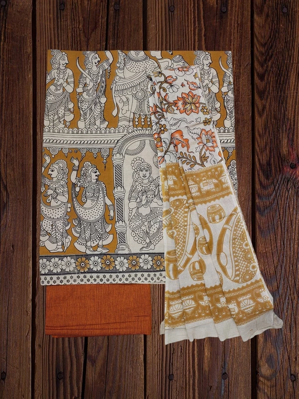 Rust Kalamkari Pure Cotton Dress Materials