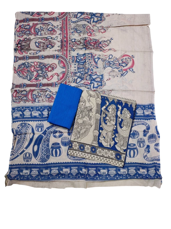 Blue Kalamkari Pure Cotton Dress Materials