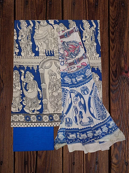 Blue Kalamkari Pure Cotton Dress Materials