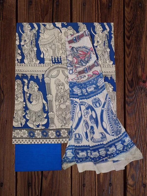 Blue Kalamkari Pure Cotton Dress Materials