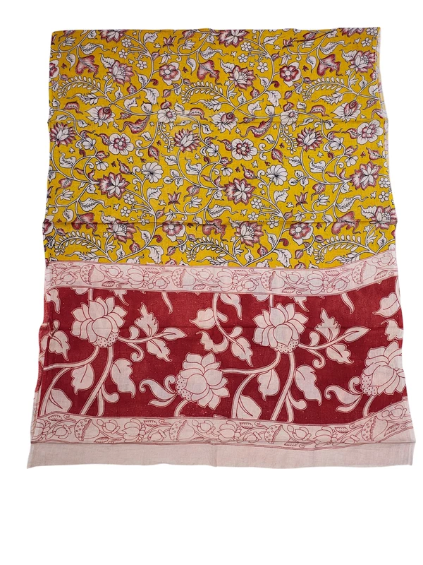 Red & Yellow Kalamkari Pure Cotton Dress Materials