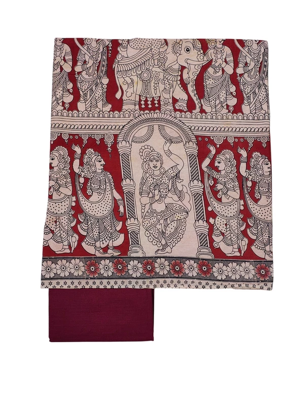 Red & Yellow Kalamkari Pure Cotton Dress Materials