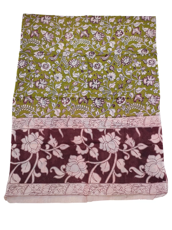 Maroon & Olive Green Kalamkari Pure Cotton Unstitched Salwar Suit Set