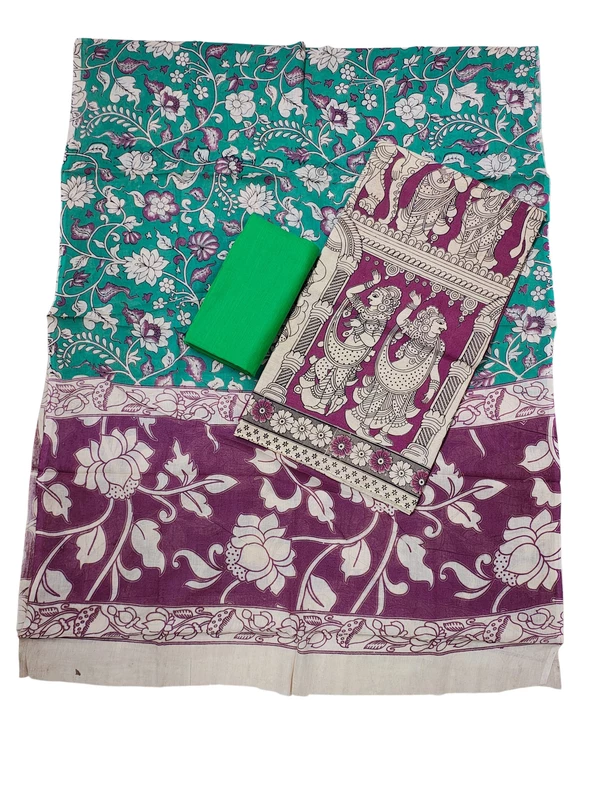 Wine & Green Kalamkari Pure Cotton Dress Materials