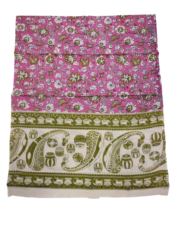 Olive Green & Pink Kalamkari Pure Cotton Dress Materials