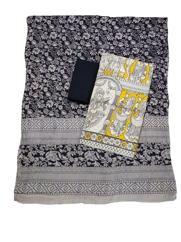 Yellow & Black Kalamkari Pure Cotton Dress Materials