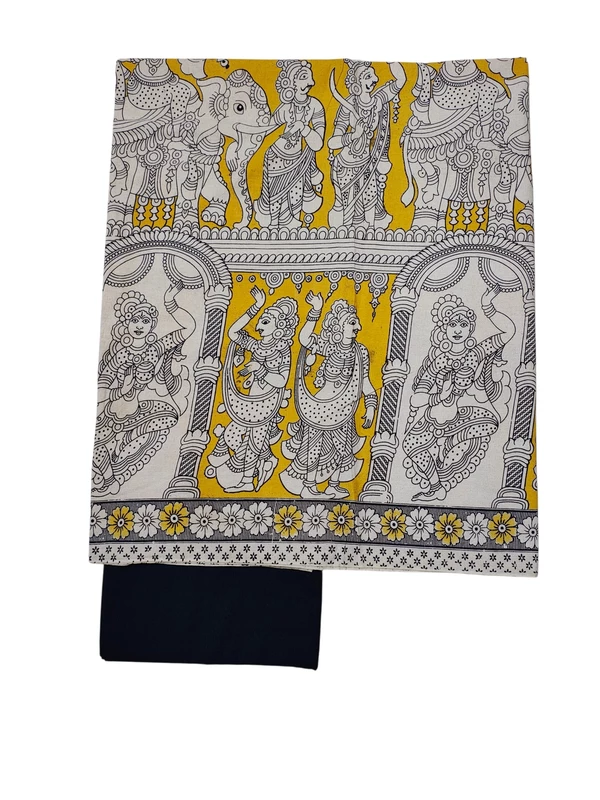 Yellow & Black Kalamkari Pure Cotton Dress Materials
