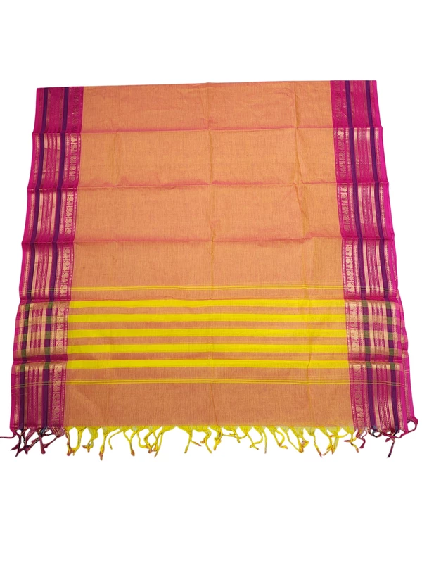 Peach Mangalagiri Zari Border Cotton Kurta & Dupatta Set for Women