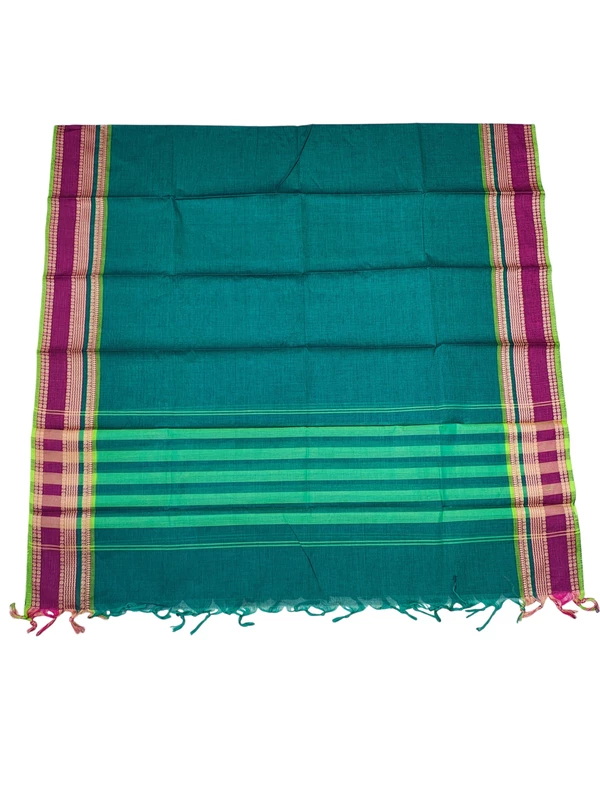 Dark Green Mangalagiri Zari Border Cotton Kurta & Dupatta Set for Women