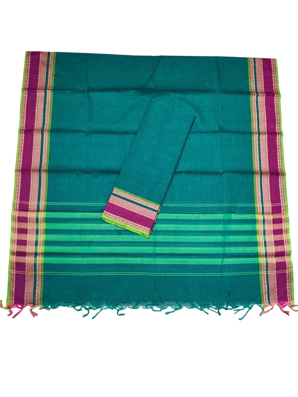 Dark Green Mangalagiri Zari Border Cotton Kurta & Dupatta Set for Women