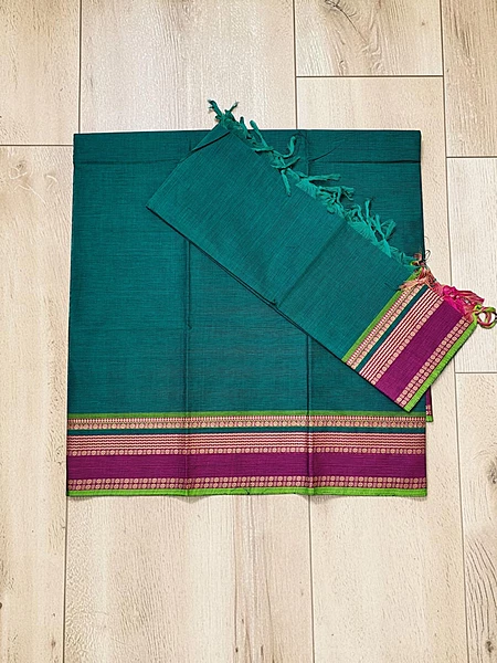 Dark Green Mangalagiri Zari Border Cotton Kurta & Dupatta Set for Women