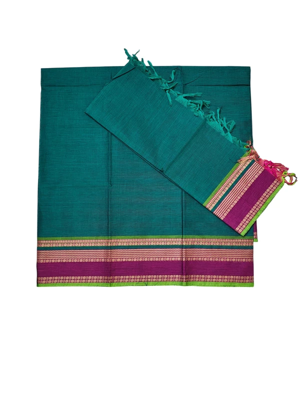 Dark Green Mangalagiri Zari Border Cotton Kurta & Dupatta Set for Women
