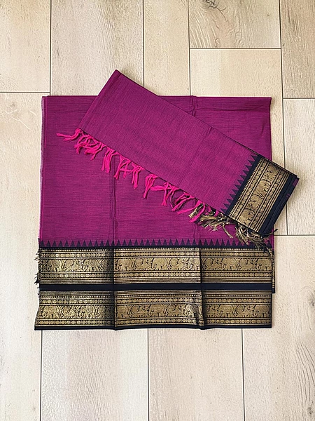 Dark Pink Mangalagiri Zari Border Cotton Kurta & Dupatta Set for Women