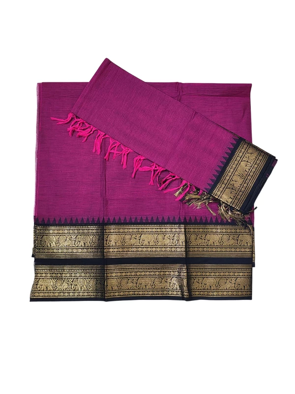 Dark Pink Mangalagiri Zari Border Cotton Kurta & Dupatta Set for Women