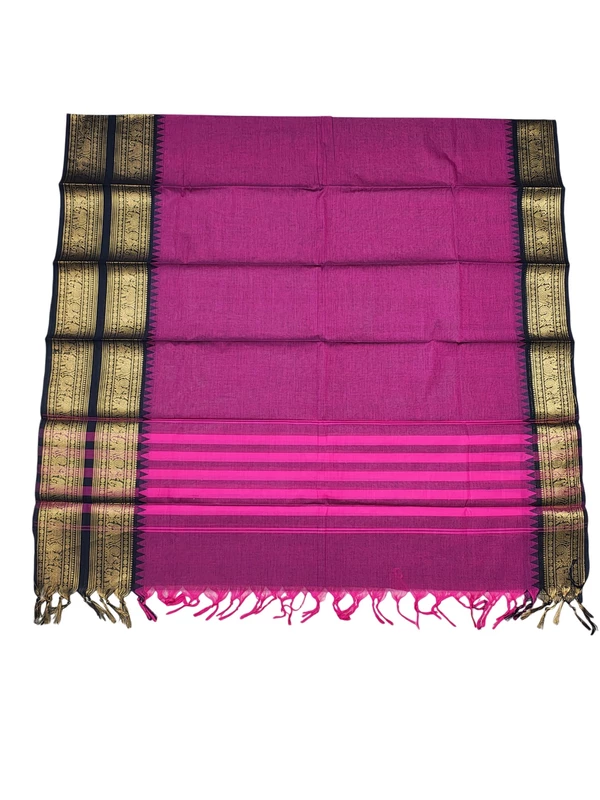 Dark Pink Mangalagiri Zari Border Cotton Kurta & Dupatta Set for Women