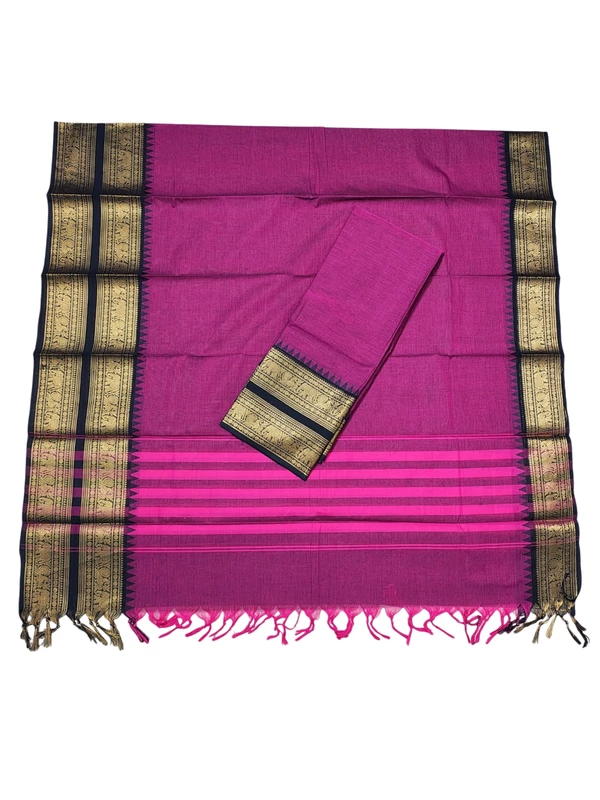 Dark Pink Mangalagiri Zari Border Cotton Kurta & Dupatta Set for Women