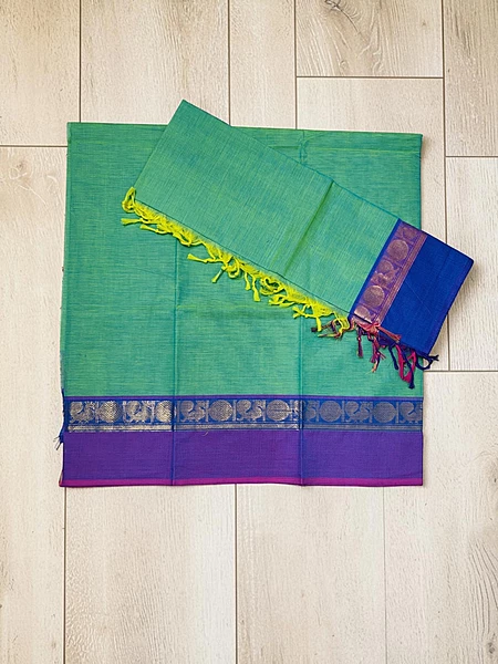 Mint Green Mangalagiri Zari Border Cotton Kurta & Dupatta Set for Women
