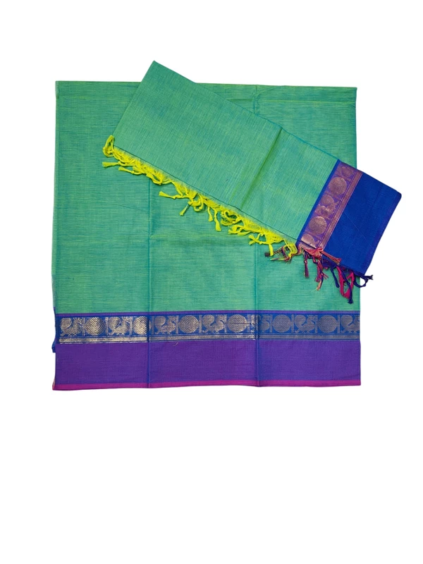Mint Green Mangalagiri Zari Border Cotton Kurta & Dupatta Set for Women