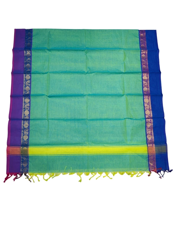 Mint Green Mangalagiri Zari Border Cotton Kurta & Dupatta Set for Women
