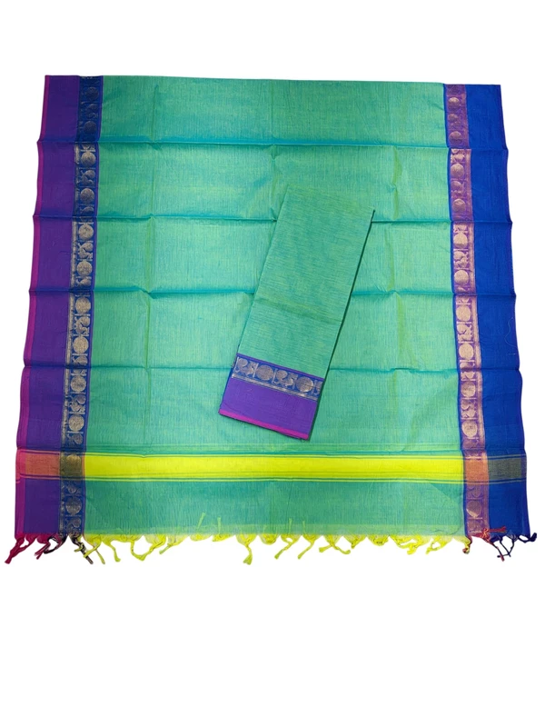 Mint Green Mangalagiri Zari Border Cotton Kurta & Dupatta Set for Women