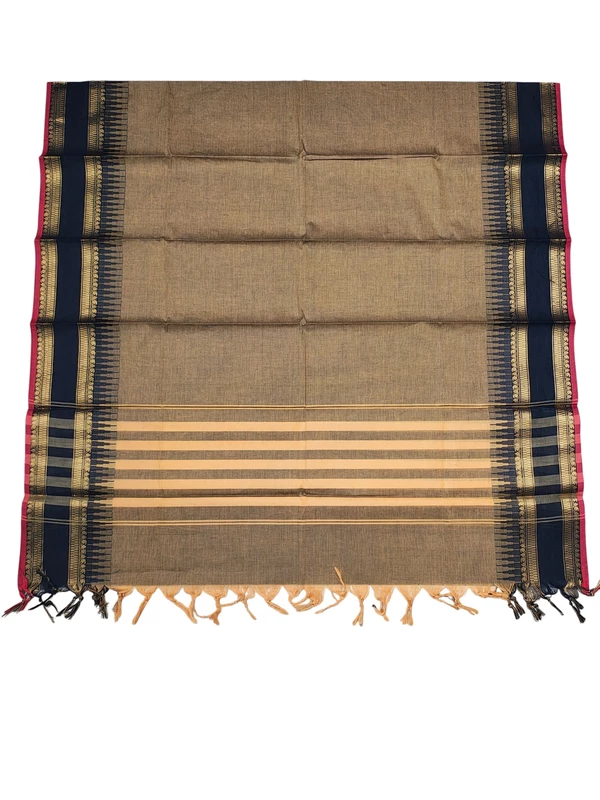 Beige & Black Mangalagiri Zari Border Cotton Kurta & Dupatta Set for Women