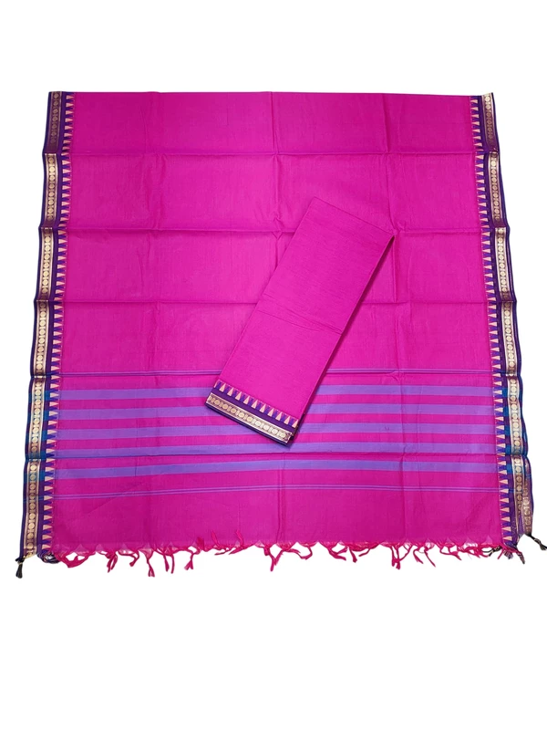 Pink Mangalagiri Zari Border Cotton Kurta & Dupatta Set for Women