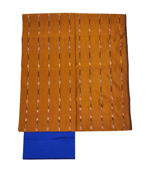 Beige & Blue Pochampally Ikkat Silk Unstitched Suit Set