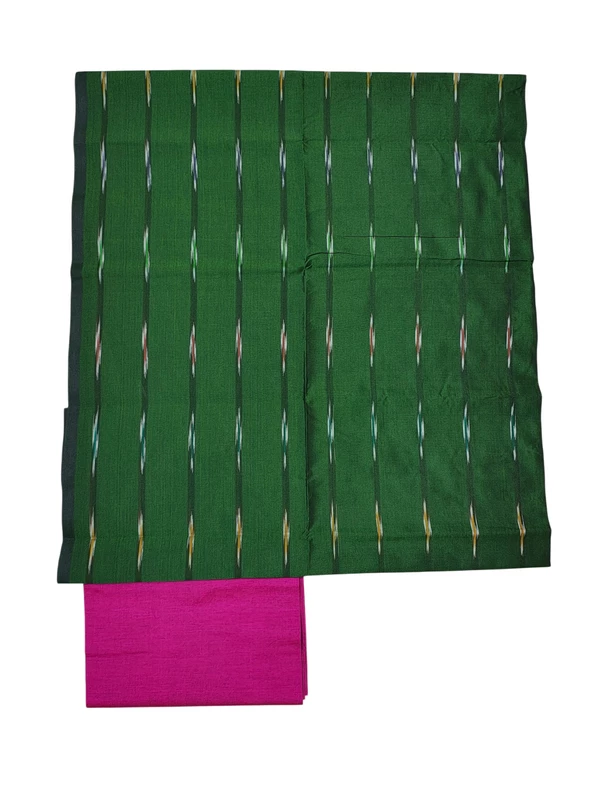 Green & Pink Pochampally Ikkat Silk Unstitched Suit Set