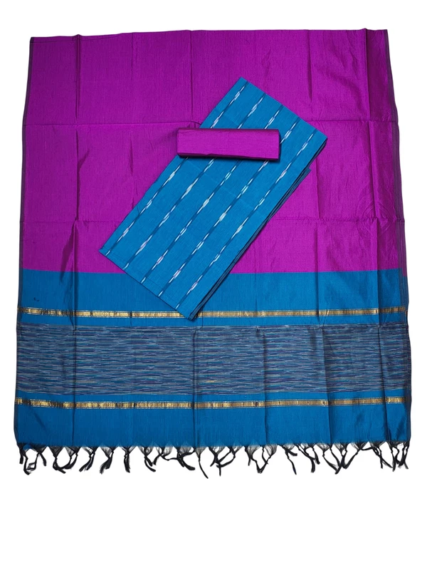 Teal Pochampally Ikkat Silk Unstitched Suit Set