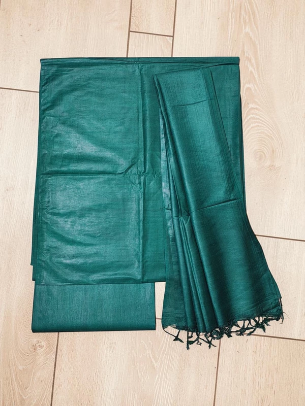 Dark Green Plain Katan Silk Unstitched Salwar Suit Set with Dupatta