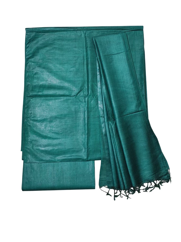 Dark Green Plain Katan Silk Unstitched Salwar Suit Set with Dupatta