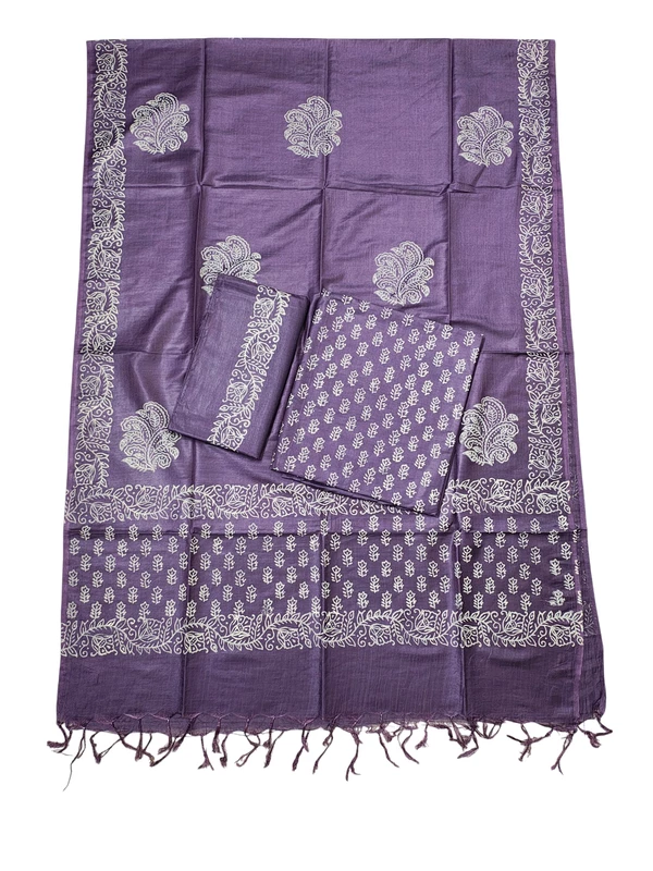 Wine Ajrakh Print Silk Unstitched Suit Set