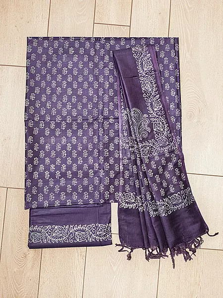 Wine Ajrakh Print Silk Unstitched Suit Set