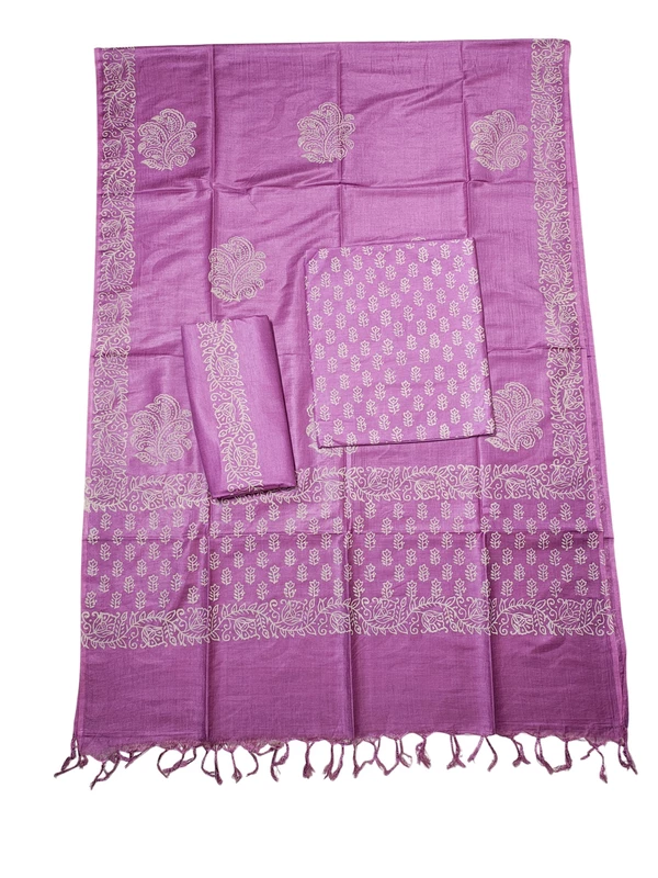 Pink Hand Block Print Cotton Silk Dress Material for Women