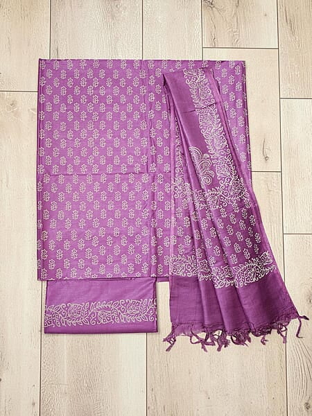 Pink Hand Block Print Cotton Silk Dress Material for Women